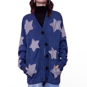 Hot Topic Coraline Patchwork Star Oversized Cardigan Button Front Pockets- M